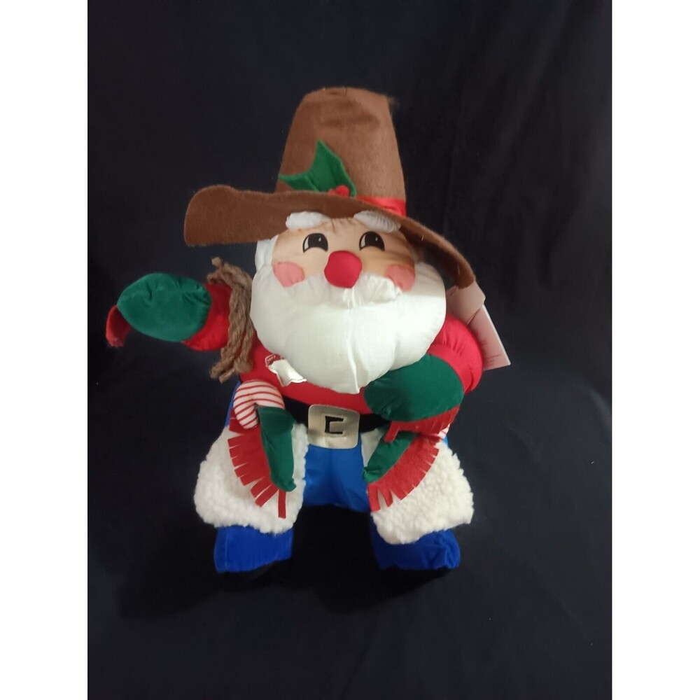 Vintage Christmas Santa Cowboy Nylon Puffalump Plush NWT